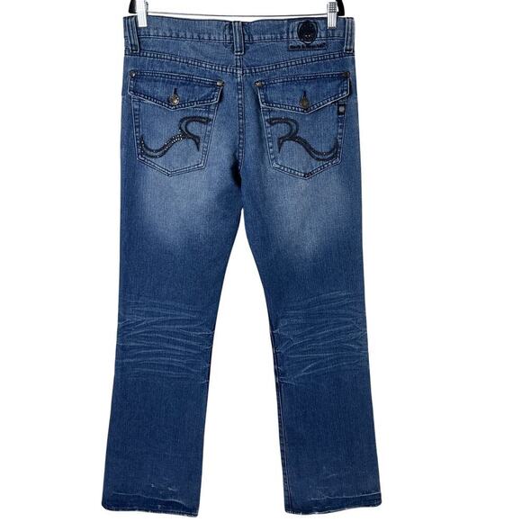 Rock & Republic Mens Taylor Bootcut Jeans 34 Embellished Flap Pockets Distressed - Picture 5 of 14